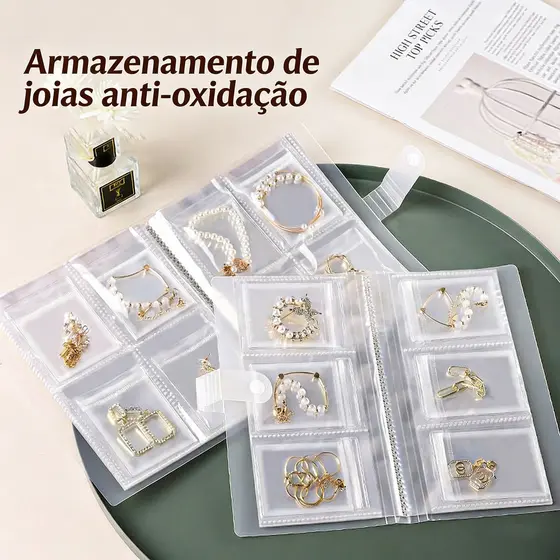 Bolsa Organizadora de Joias PVC Transparente 3 Polegadas Portátil Antioxidante