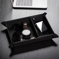Porta Treco de Mesa em Couro PU Sintético Premium Preto Bandeja de Armazenamento