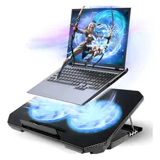 Base Cooler Para Notebook Gamer LED Azul 2 Fans USB Suporte Refrigerado Silencioso Ajustável 12 a 17