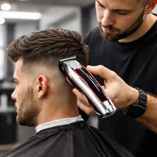 Maquina De Cortar Cabelo Barba Profissional Sem Fio Recarregavel Visor LED Bmax Pentes Degrade Kit 2