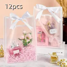 12 peças sacola plástica transparente para presente de aniversário, casamento, doces, sacola de compras ecológica