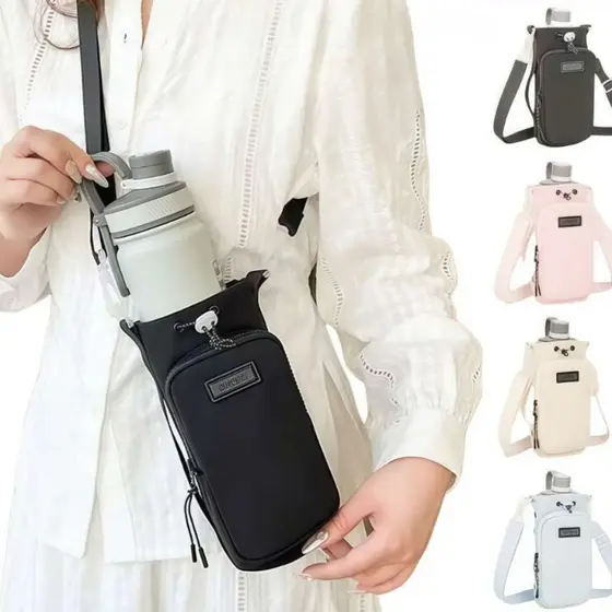 Bolsa para garrafa de água com alça Crossbody tipo aperto