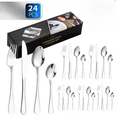 Kit Faqueiro Jogo de Talheres 24 Peças Talheres Prata de Aço Inox Garfo Colher Faca Colher De Mesa utensílios de cozinha