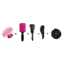 Kit Escova Massageadora + Escova Raquete + Escova Polvo + Escova Magica + Touca Cetim