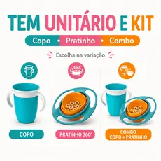 Copo De Transição Treinamento e Pratinho 360° Bebê Infantil Antivazamento Com Alça Sem Bico