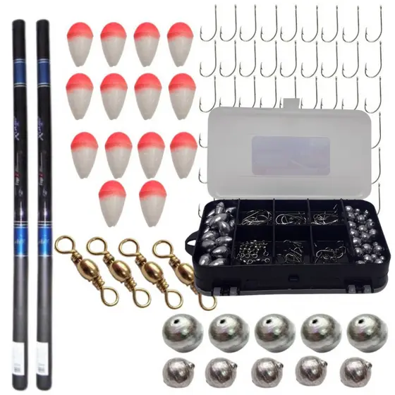 Kit Barato Pescaria 2 Varas Telescópicas Pesca Caniço de Pesca com Estojo Completo de Pesca Pescaria Peixe Vara de Pesca