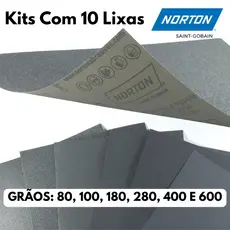 Kit 10 Folhas Lixa D'água Grãos Óxido de Alumínio 60, 80, 100, 120, 180, 280, 400, 600 NORTON