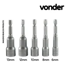 Kit Bits Soquete Canhão Magnético 5 - 1/4" peças Jogo Vonder Parafusadeira 6 a 13mm