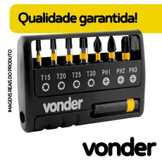 Jogo de Bits Ponteiras 9 pçs Sextavado Profissional Tintânio Parafusadeira ph2, ph3, ph1  - Vonder