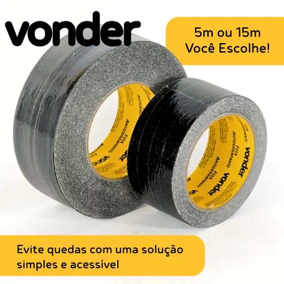 Fita Antiderrapante 5 e 15 Metros Preta Área Interna Piso Escadas Degraus Fácil Aplicação - VONDER