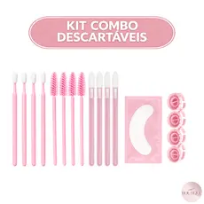 Kit 4 Escovinhas 4 Anéis Batoque 4 Microblush 4 Pinceis Labios  2 Pad (1par) proteção de Pálpebras