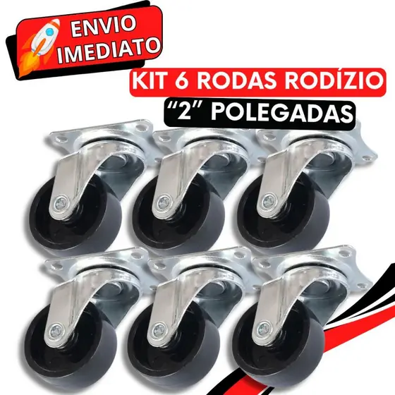 KIT 6 Roda Rodízio Giratório Rodinha de Móveis Reforçada Resistente "2" Polegadas Preta para Vaso Suporte Cabeceira