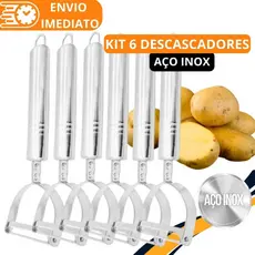 KIT 6 Descascador Fatiador 2 em 1 em Aço Inox Legumes Frutas Dupla Lâmina Móvel para Casa Cozinha Restaurante Buffet