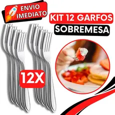 KIT Jogo 12 Garfo de Sobremesa Talher de Aço Inox Luxo Reutilizável Faqueiro Para Casa Restaurante Buffet Bar Doces