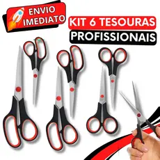 KIT 6 Tesoura Profissional Grande Media e Pequena Para Corte Costura Tecido Para Casa Cozinha Super Resistente e Afiada