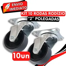 KIT 10 Roda Rodízio Giratório Rodinha de Móveis Reforçada Resistente "2" Polegadas Preta para Vaso Suporte Cabeceira