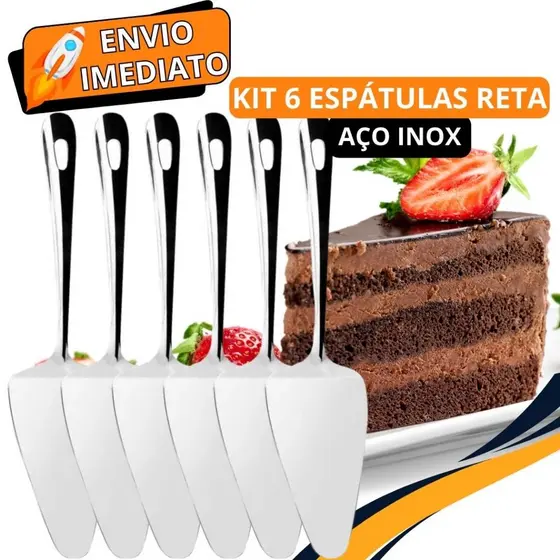 KIT Jogo 6 Espatula Reta GRANDE Para Pudim Bolo Torta Doce Aço Inox Para Casa Restaurante Buffet Doceria Cortar Servir