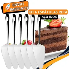 KIT Jogo 6 Espatula Reta GRANDE Para Pudim Bolo Torta Doce Aço Inox Para Casa Restaurante Buffet Doceria Cortar Servir