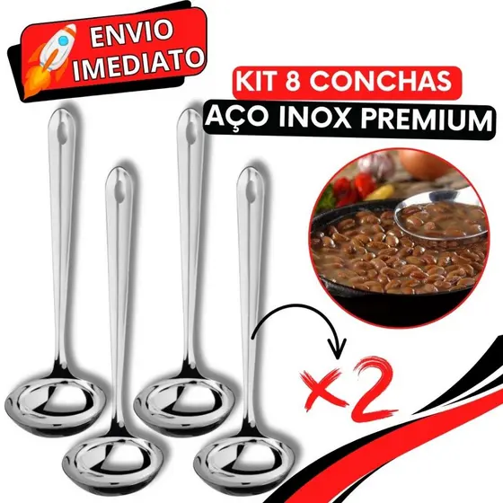 KIT 8 Concha de Feijão Aço Inox GRANDE Super Resistente para Servir Molho Feijão Sopa Caldo para Casa Restaurante Buffet