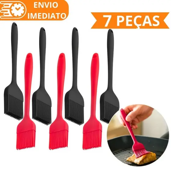 KIT 7 Pincel de Silicone Antiaderente 26cm Para Casa Cozinha Restaurante Buffet Bolo Confeitaria Oleo Carne Massa