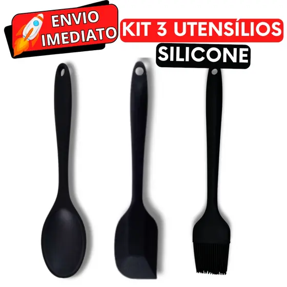 KIT Jogo 4 Utensílios de Cozinha Silicone Super Resistente Colher Concha Escumadeira Espátula Não Risca a Panela MINI