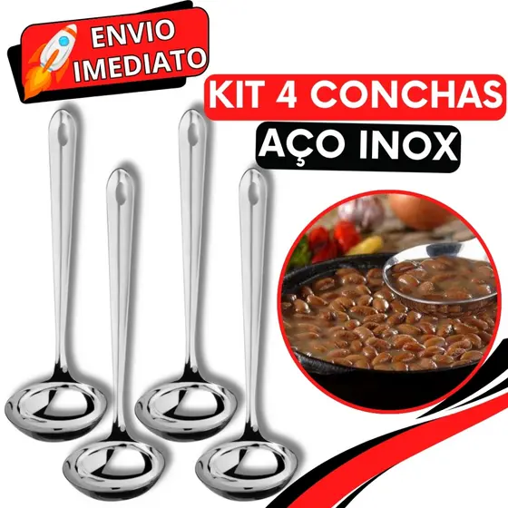 KIT Jogo 2/4 Concha de Feijão Inox Super Resistente para Servir Molho Feijão Sopa Caldo para Casa Restaurante Buffet