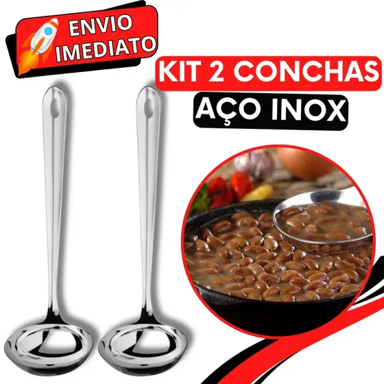 KIT Jogo 2 Concha de Feijão Inox Super Resistente para Servir Molho Feijão Sopa Caldo para Casa Restaurante Buffet