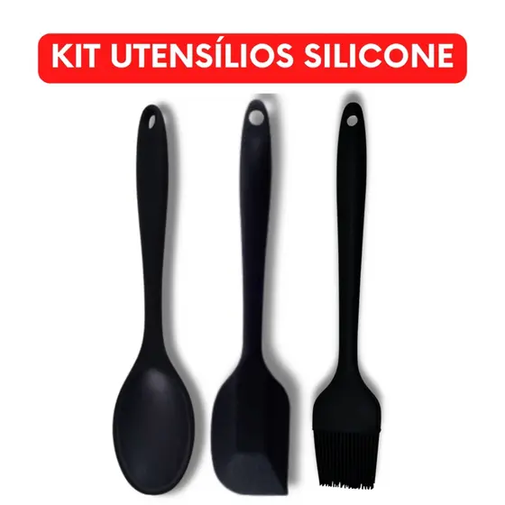 KIT Jogo 4 Utensílios de Cozinha Silicone Super Resistente Colher Espátula Concha Escumadeira Não Risca a Panela MINI