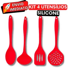 KIT Jogo 4 Utensílios de Cozinha Silicone Super Resistente Colher Concha Escumadeira Espátula Não Risca a Panela MINI