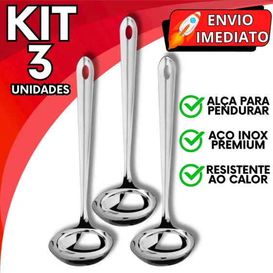 KIT Jogo 3 Concha de Feijão Aço Inox GRANDE Resistente para Servir Molho Feijão Sopa Caldo para Casa Restaurante Buffet