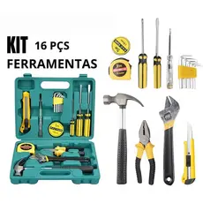 Caixa De Ferramentas Completa 16 Peças Maleta De Ferramentas Resistente Com Alicate Martelo Trena Fita Isolante E Chaves