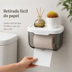 Dispenser Porta Papel Higiênico de Parede com Prateleira Organizador de Banheiro Branco e Fumê
