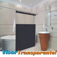 Cortina para box com visor transparente de fino acabamento