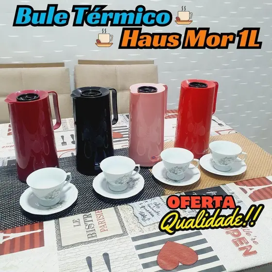 Bule Térmico em Plástico com Ampola em Vidro Haus 1L - Mor