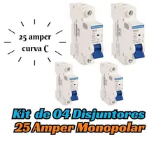 Kit 04 Disjuntores Unipolar 25A Curva C Din Tramontina Tdj3 3ka