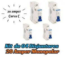 Kit 04 Disjuntores Unipolar 20A Curva C Din Tramontina Tdj3 3ka
