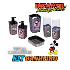 Kit Porta Sabão, Porta Escovas \ Creme dental com Tampa, Porta Algodão e Saboneteira Classic Mickey