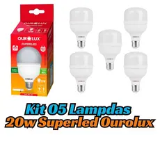 KIT 05 LAMPADA OUROLUX  20W  BIV BRANCA ALTA POTENCIA SUPERLED OUROLUX