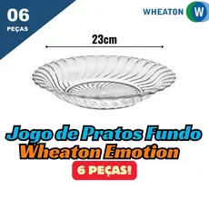 Prato Fundo de Vidro estilo 06 Peças Emotions da Wheaton Luxo Decorado
