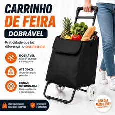 Carrinho de Feira Reforçado 30kg Dobrável Resistente Supermercado Rodas Firmes