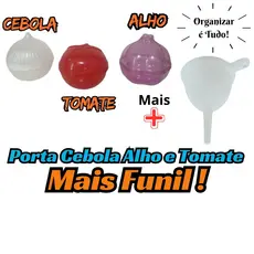 Kit de Organizador de Cozinha  porta alho, cebola e tomate e 1 Funil 04pçs Plasutil