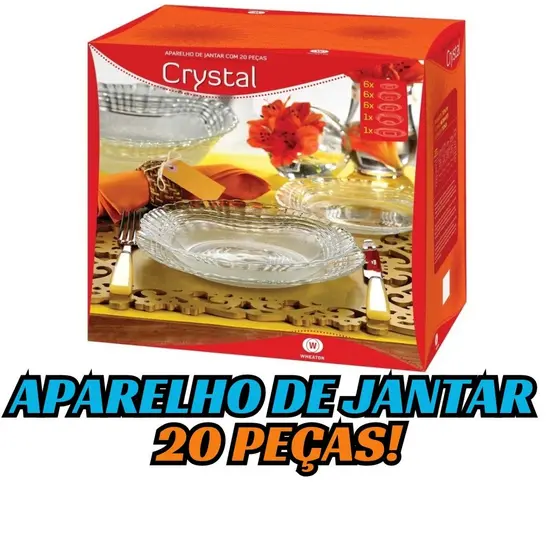 Aparelho de Jantar Crystal Wheaton 20 Peças Vidro Transparente Mesa Posta Completa