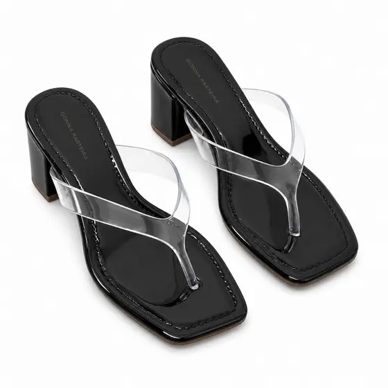 Tamanco Feminino Vinil Transparente Salto Bloco Tamanco Salto Medio Salto Grosso 220