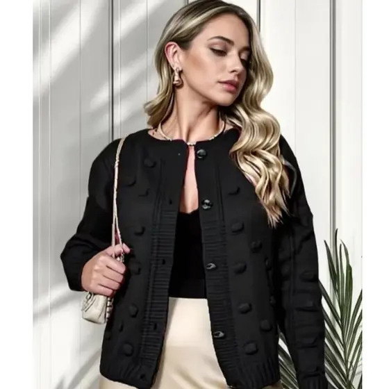 Casaco Femenino de Inverno Estilo Cardigan Blusa Feminino de frio Tricô Grosso