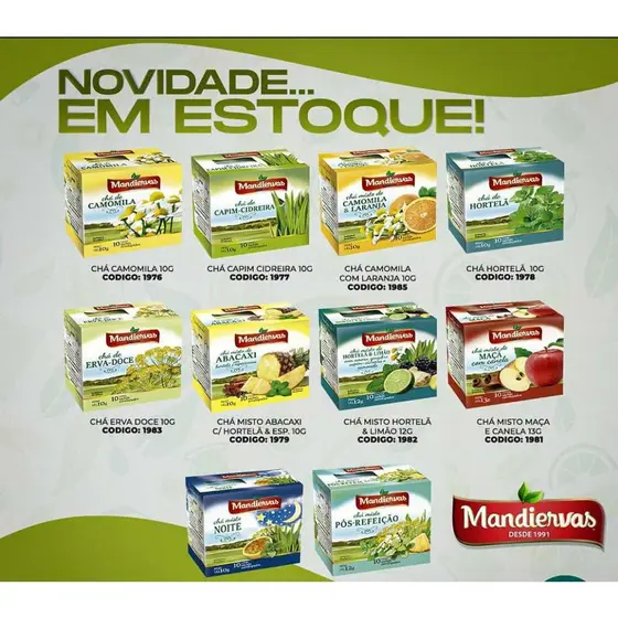 KIT CHÁS MANDIERVAS SABORES DIVERSOS 10 DISPLAY COM 10 UNIDADES