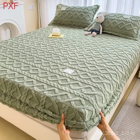 Com Fronha Flanela Colchão Capa Cor Sólida Coral Fleece Cama Capa de Almofada Protetora Antiderrapante, Single King Size