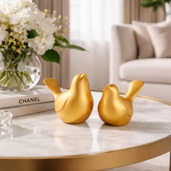 Escultura Casal de Pássaros  Decorativo | Enfeite de Mesa Luxo Moderno Sala Quarto Decoração