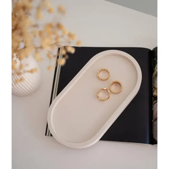 Bandeja Decorativa 17cm Oval Gesso Decora Bandeja Prato Gesso Cru