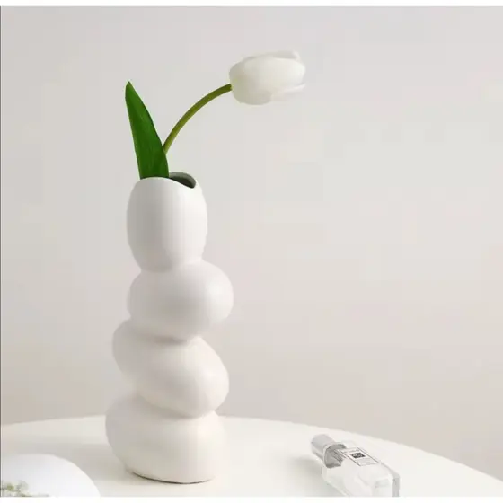 Vaso Decorativo   Moderno  Vaso stone  Boho Aesthetic  Minimalista em Gesso Cru