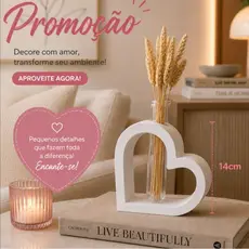 Vaso Decorativo moderno com Tubo de Vidro – Vaso coração de Gesso Moderno Boho para Sala e Quarto